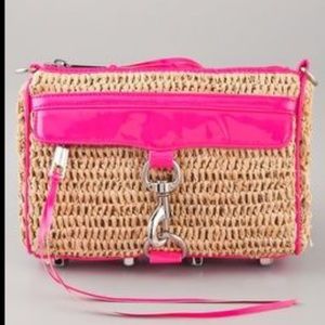 BNWOT Rebecca Minkoff Straw/neon pink mini mac